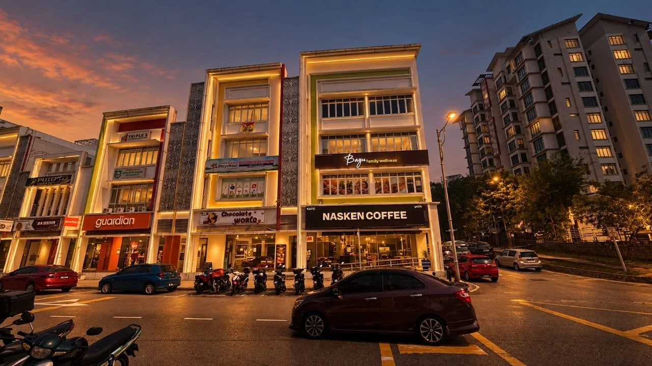 Bayu Family Wellness above Nasken Coffee in Putrajaya at sunset